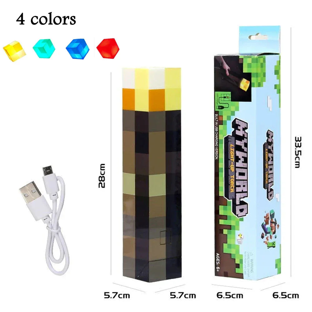 Minecraft Torch Lamp LED Night Light – Rechargeable Pixel Gaming Room Decor