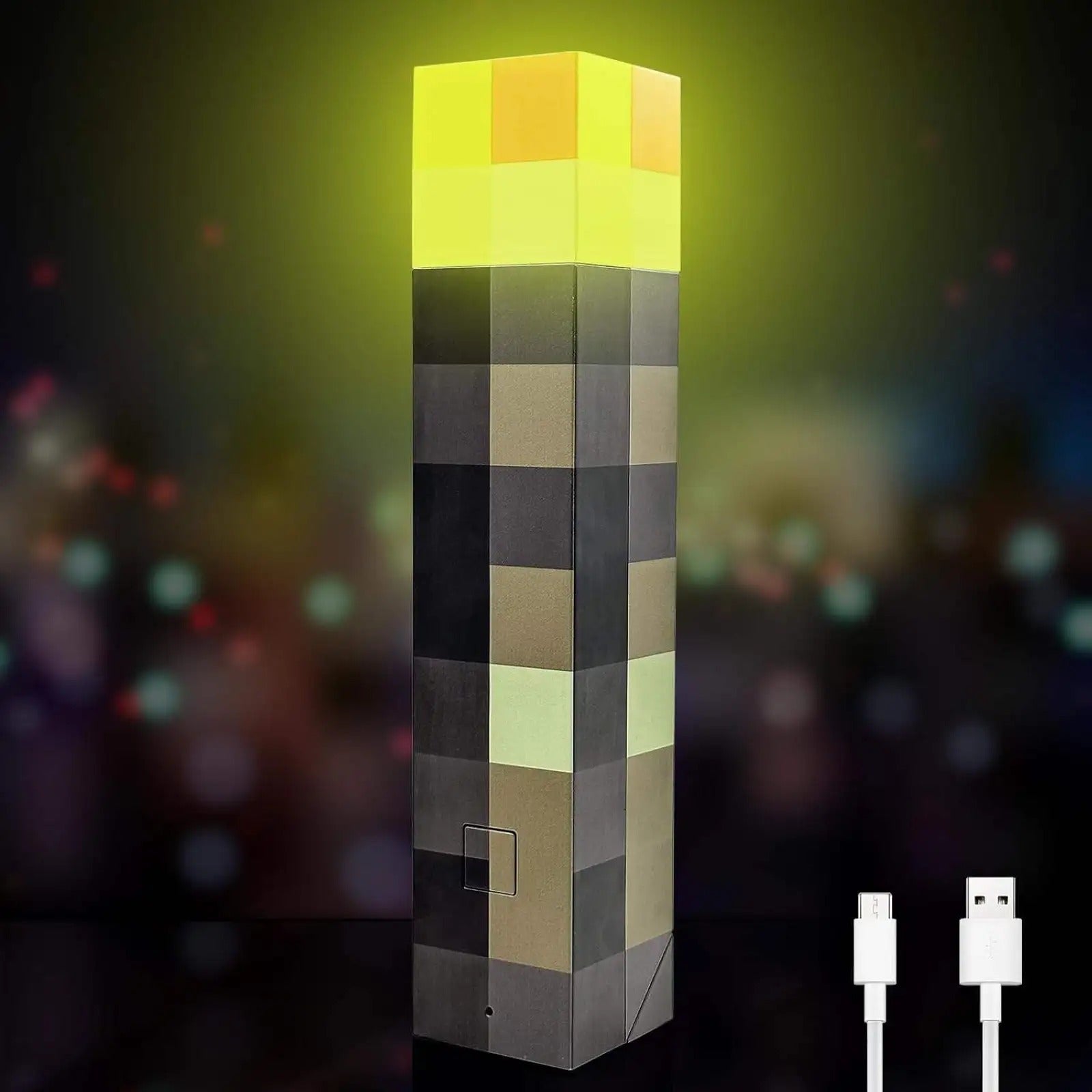 Minecraft Torch Lamp LED Night Light – Rechargeable Pixel Gaming Room Decor