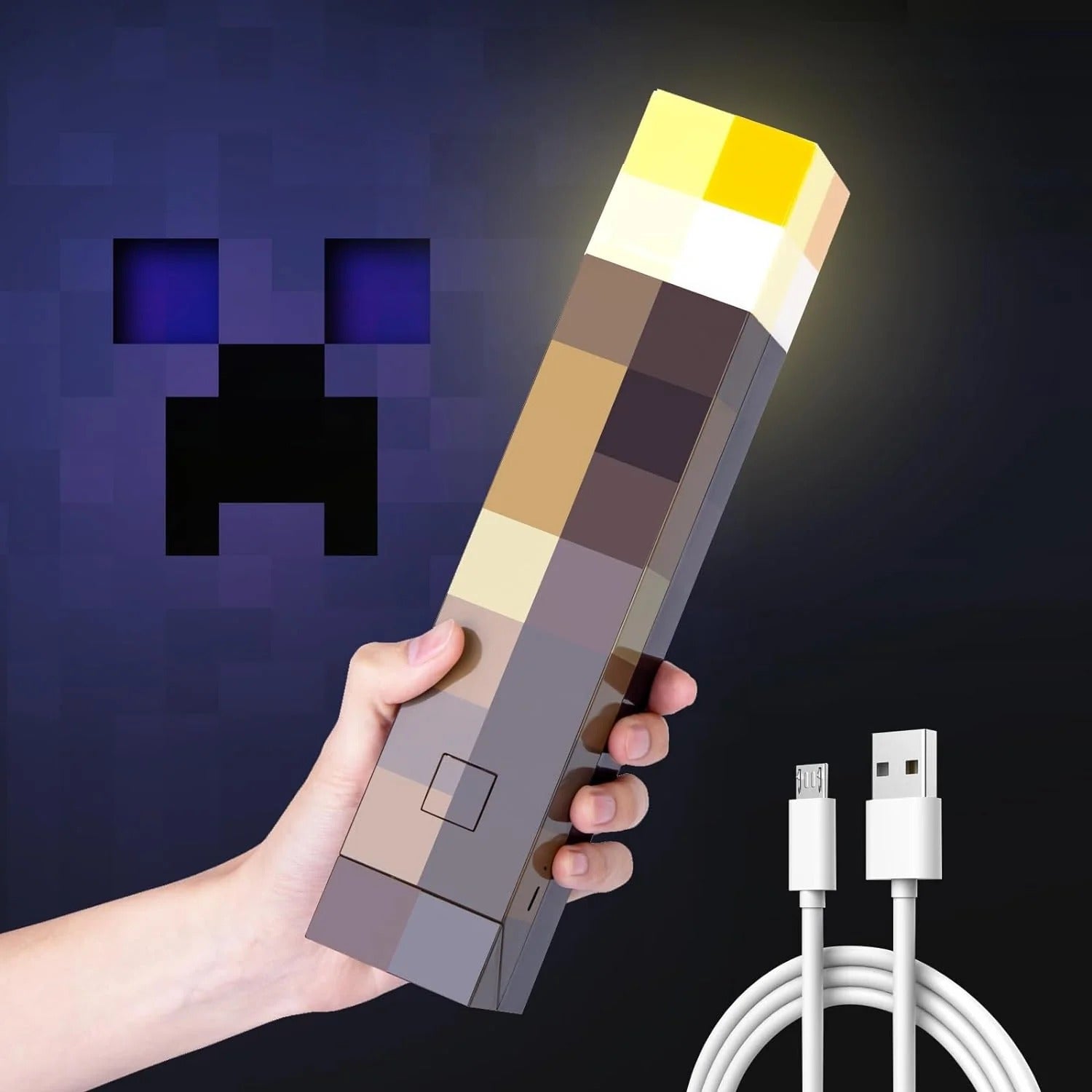 Minecraft Torch Lamp LED Night Light – Rechargeable Pixel Gaming Room Decor