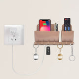 Multi-Purpose Wall Mounted Mobile Phone Holder with Key Hooks & Charging Stand