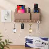 Multi-Purpose Wall Mounted Mobile Phone Holder with Key Hooks & Charging Stand