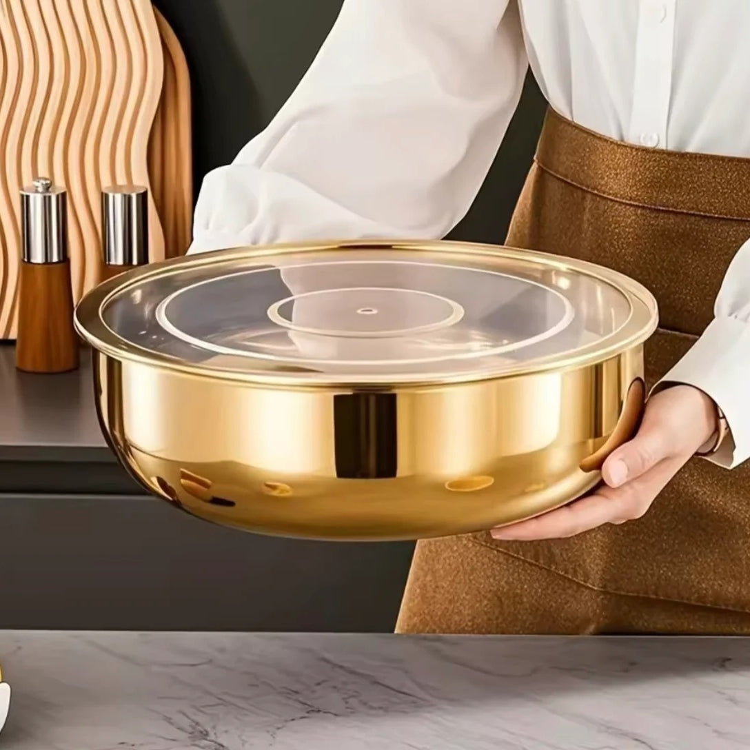 Multipurpose Stainless Steel Mixing Bowl with Transparent Lid