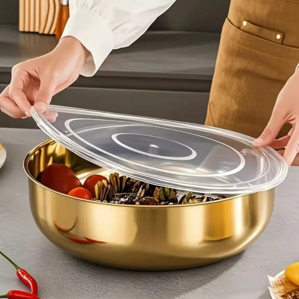 Multipurpose Stainless Steel Mixing Bowl with Transparent Lid