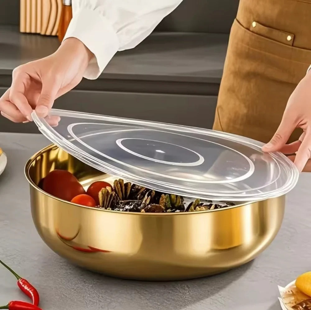 Multipurpose Stainless Steel Mixing Bowl with Transparent Lid