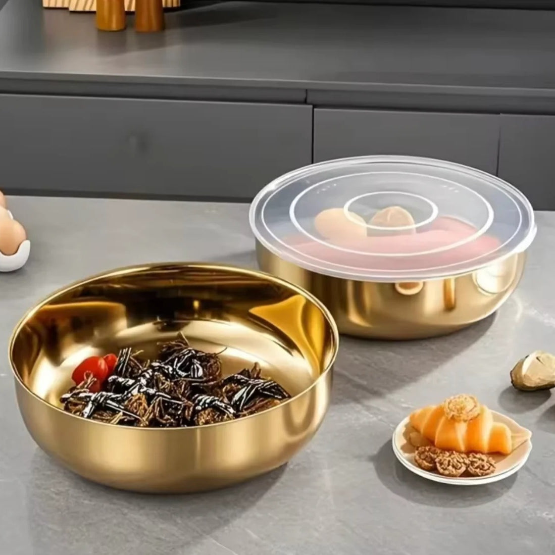 Multipurpose Stainless Steel Mixing Bowl with Transparent Lid