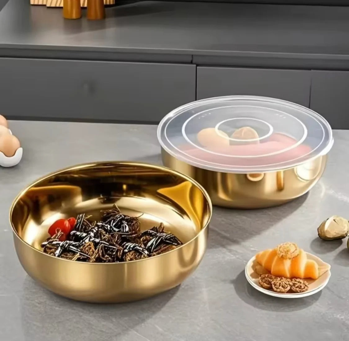 Multipurpose Stainless Steel Mixing Bowl with Transparent Lid