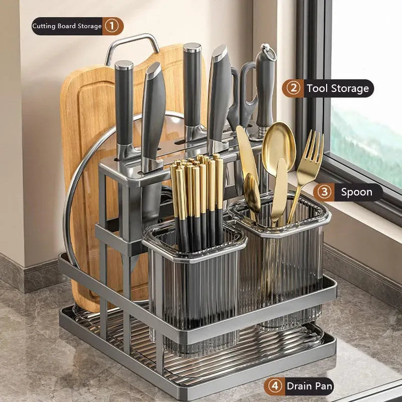 Multifunctional Kitchen Knife Holder & Utensil Organizer Rack
