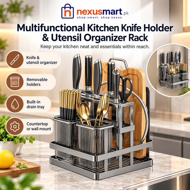 Multifunctional Kitchen Knife Holder & Utensil Organizer Rack