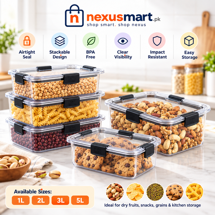 Clear Airtight Food Storage Container – Stackable Pantry Organizer | 1L, 2L, 3L, 5L
