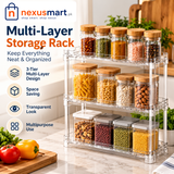 Transparent acrylic multi-layer storage rack organizing spices and pantry jars