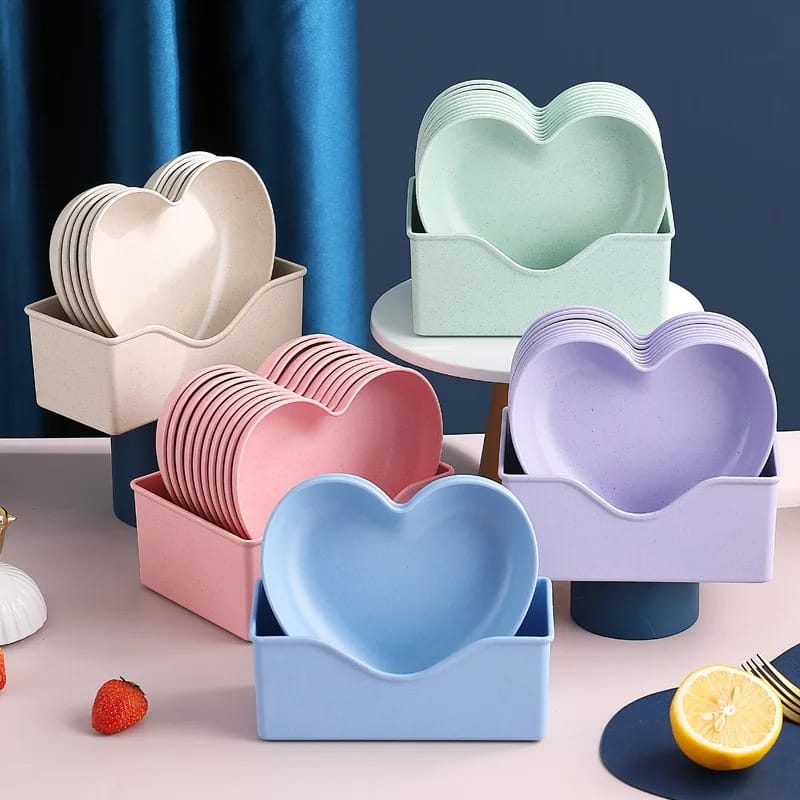 Pack Of 10 Heart Shape Plate Set (Multi Colours)