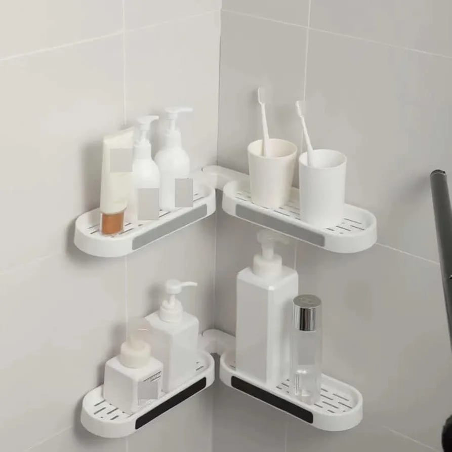 Punch-Free Revolving Wall-Mounted Bathroom Storage Rack – Dual Shelf Organizer