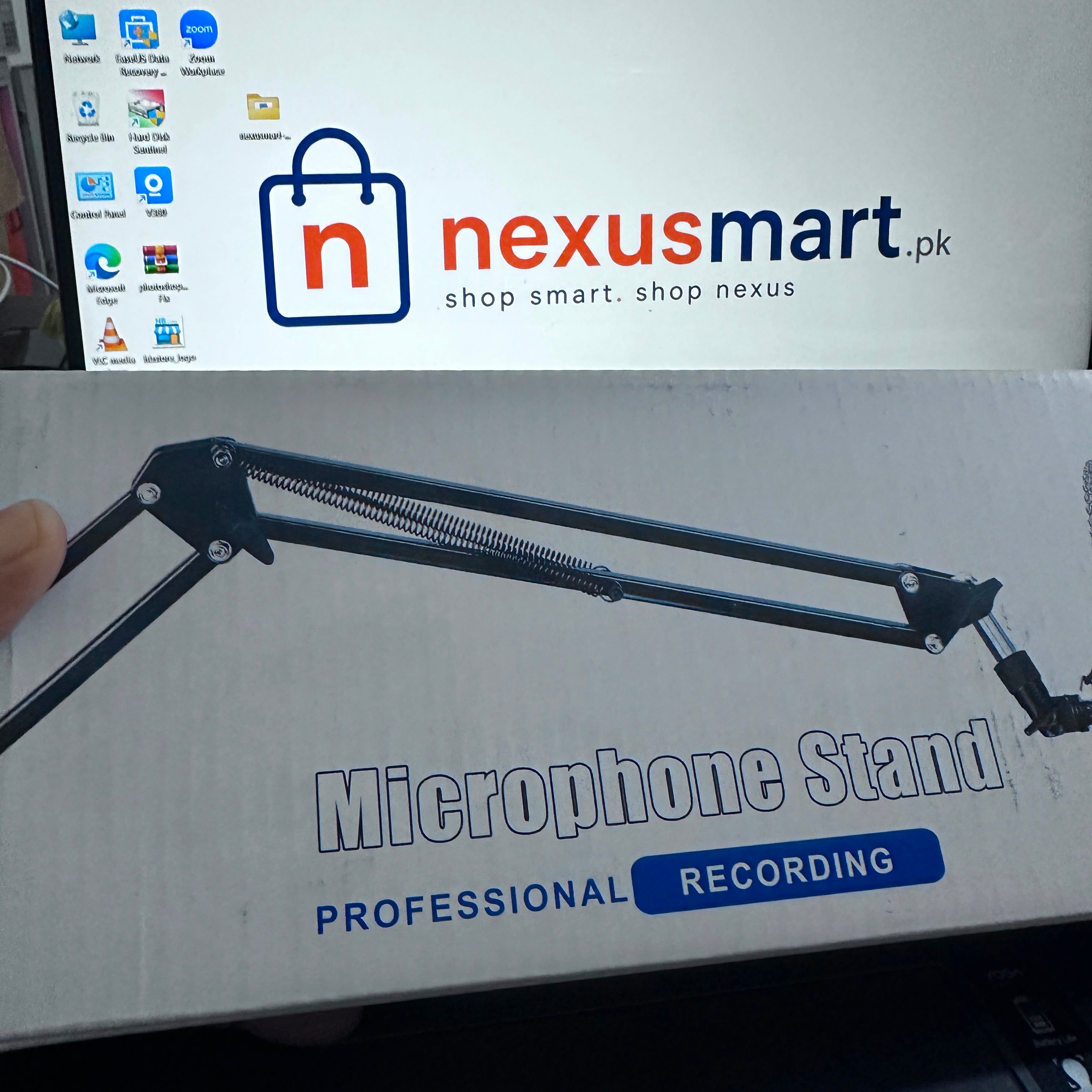 Adjustable Microphone Scissor Arm Stand with Phone Holder & Desk Clamp