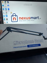 Adjustable Microphone Scissor Arm Stand with Phone Holder & Desk Clamp