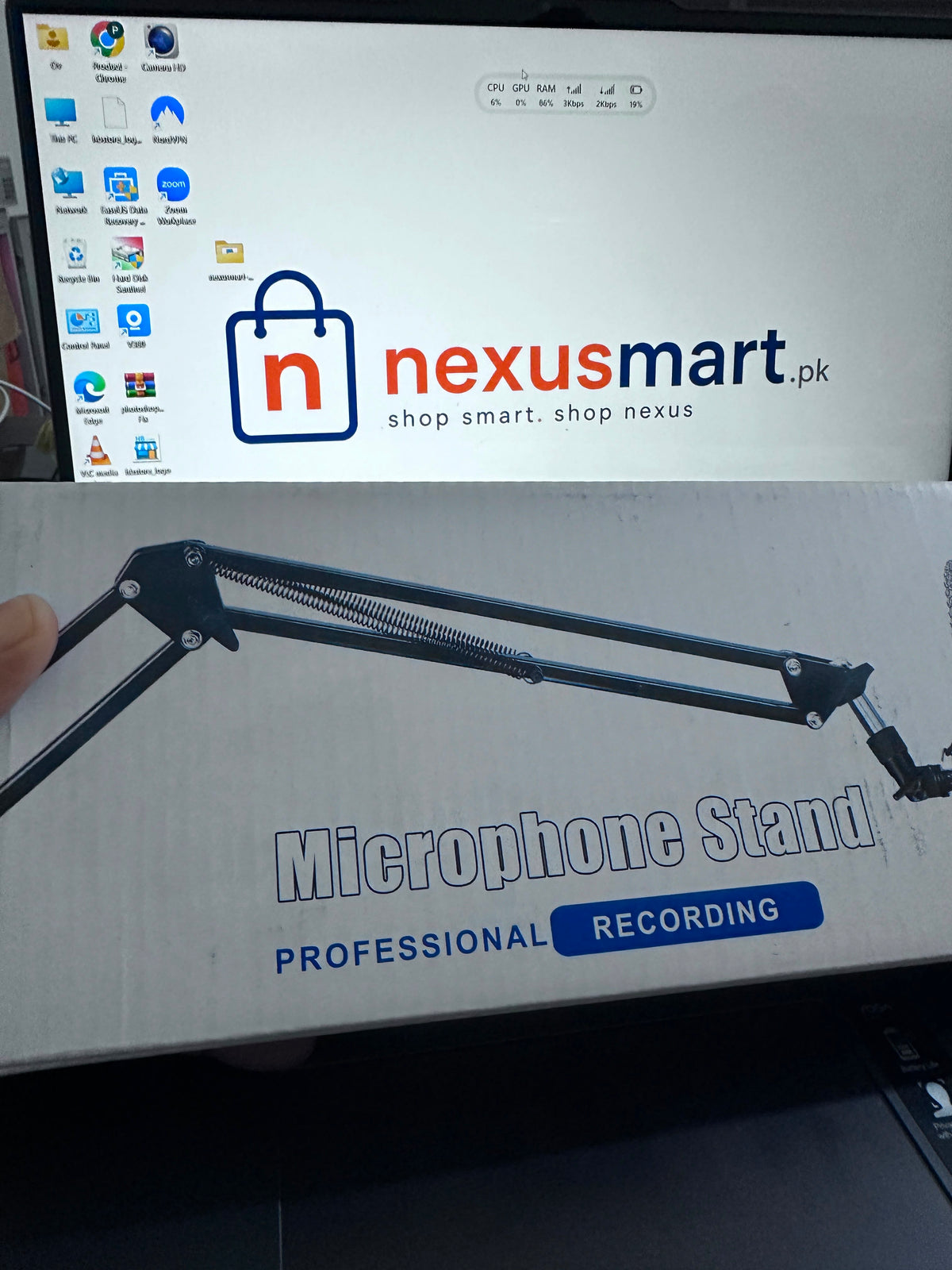 Adjustable Microphone Scissor Arm Stand with Phone Holder & Desk Clamp