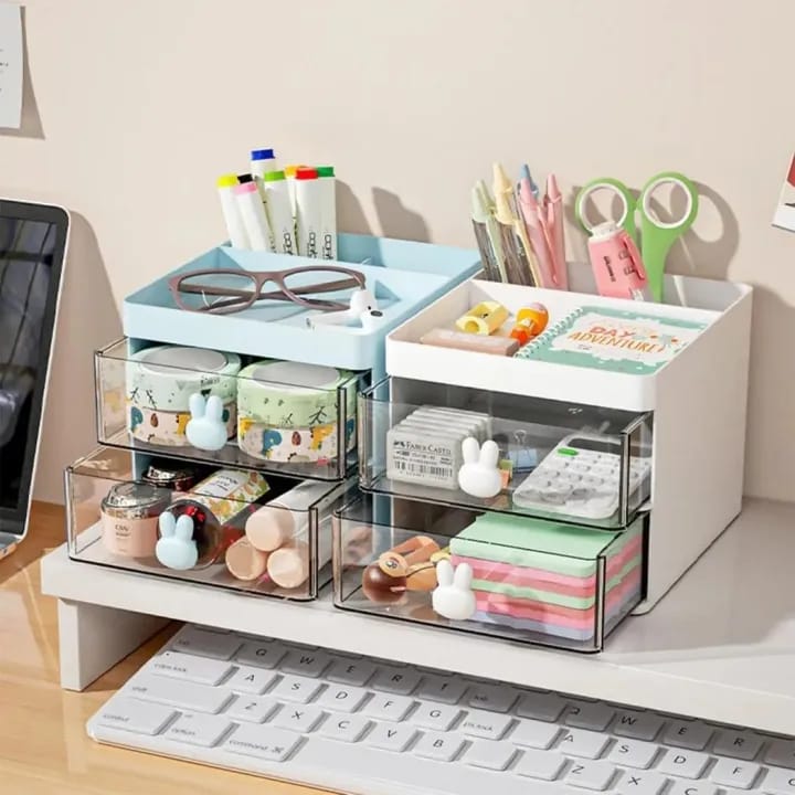 Rabbit Desk Organizer with 2 Drawers – Makeup, Stationery & Desktop Storage Box