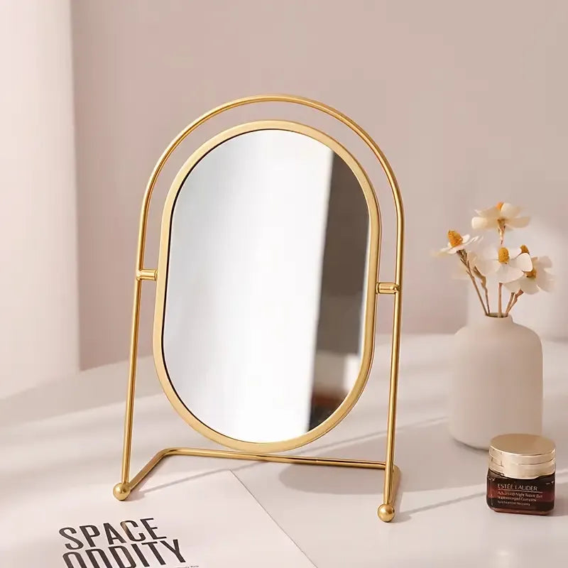 Metal Golden Oval Vanity Mirror Luxury Desk Stand Makeup & Dressing view 2 - Nexusmart Pakistan