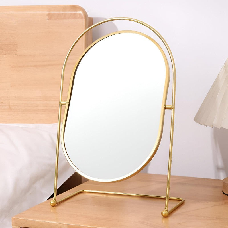 Metal Golden Oval Vanity Mirror Luxury Desk Stand Makeup & Dressing view 3 - Nexusmart Pakistan