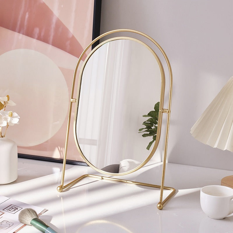 Metal Golden Oval Vanity Mirror Luxury Desk Stand Makeup & Dressing view 4 - Nexusmart Pakistan