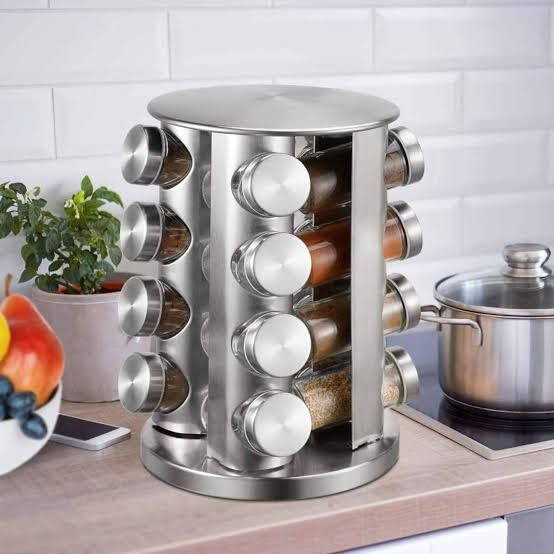 12-Piece Rotatable Stainless Steel Spice Rack – Countertop Seasoning Organizer