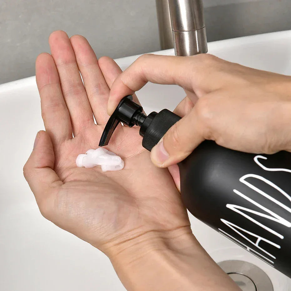 Matte Black & White Soap Dispenser Set with Bamboo Pump