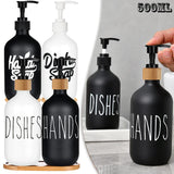 Matte Black & White Soap Dispenser Set with Bamboo Pump