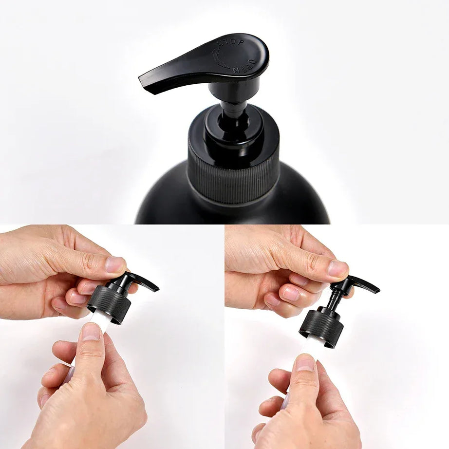 Matte Black & White Soap Dispenser Set with Bamboo Pump