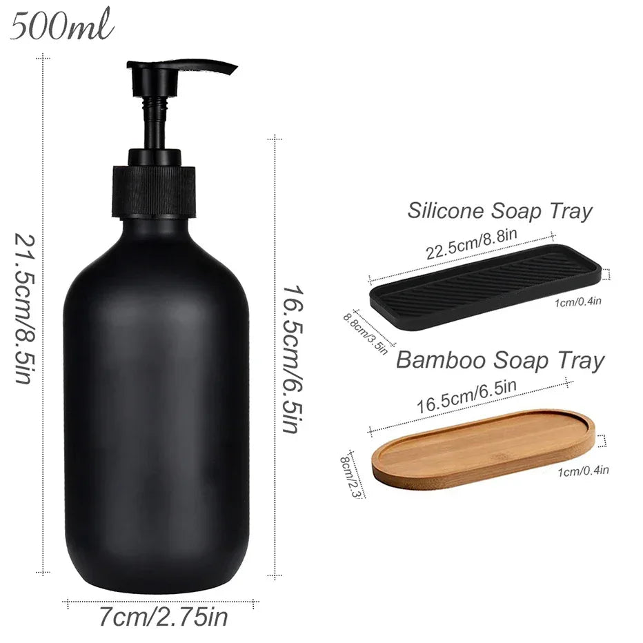 Matte Black & White Soap Dispenser Set with Bamboo Pump