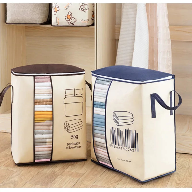Creative thickened non-woven vertical version of the double ear handheld quilt clothing organization multi-purpose storage bag