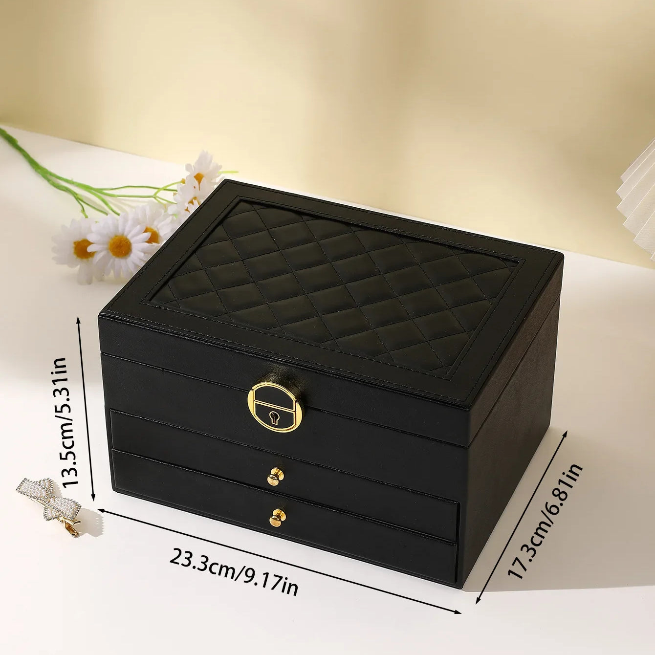 3-Layer Leather Jewelry Box - Professional Locked Organizer (Random color)