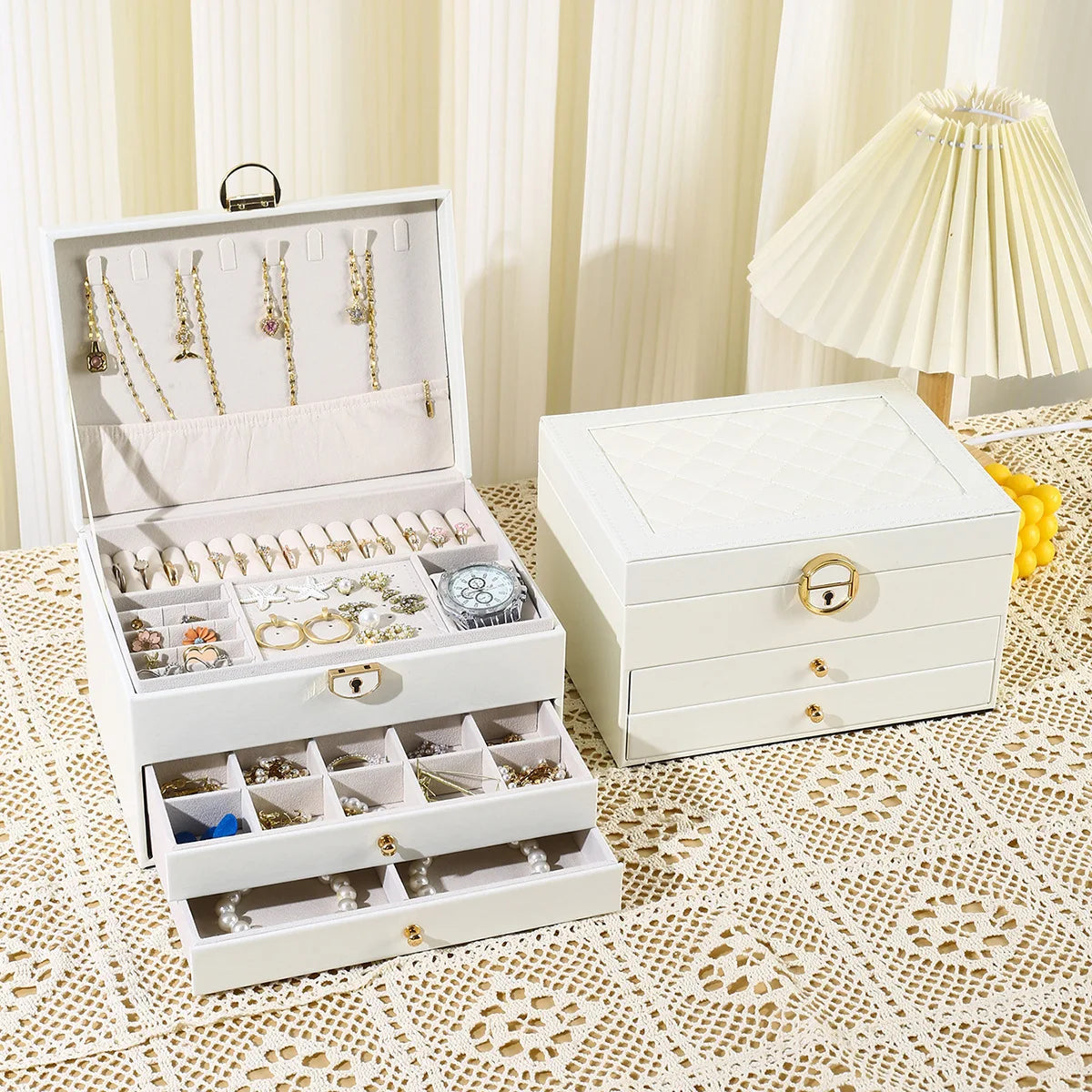 3-Layer Leather Jewelry Box - Professional Locked Organizer (Random color)