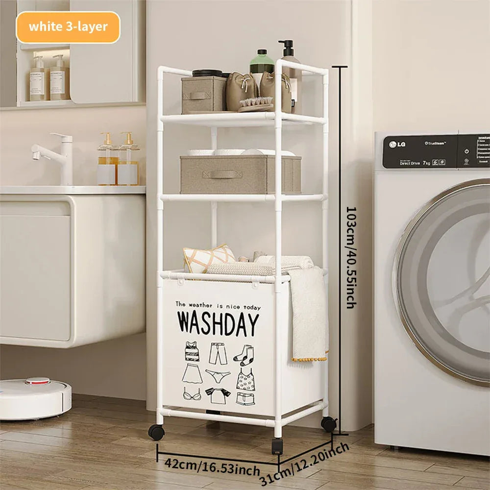 Rolling Laundry Storage Rack – Multi-Tier Organizer