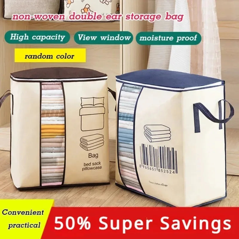Creative thickened non-woven vertical version of the double ear handheld quilt clothing organization multi-purpose storage bag