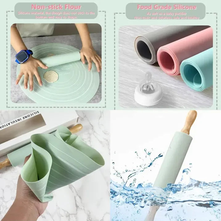Silicone Dough Mat & Rolling Pin Set – Kitchen & Cooking