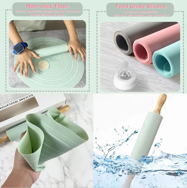 Silicone Dough Mat & Rolling Pin Set – Kitchen & Cooking