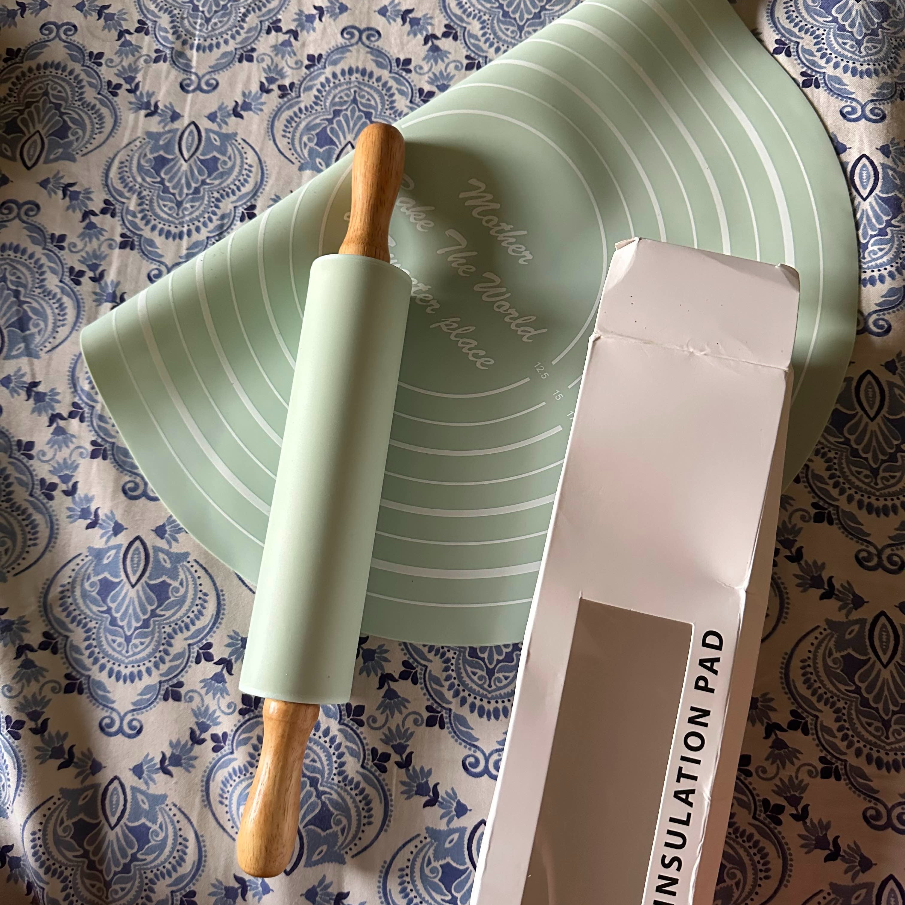 Silicone Dough Mat & Rolling Pin Set – Kitchen & Cooking