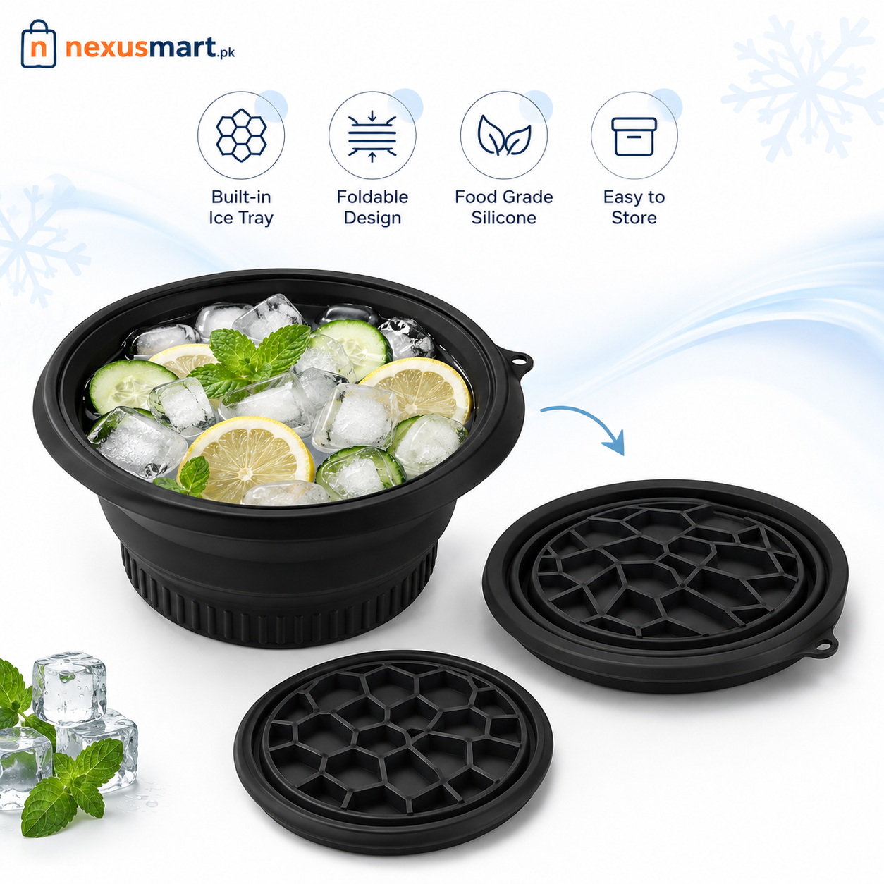 Silicone Facial Ice Bath Bowl with Built-In Ice Tray | Foldable Ice Facial & Cold Therapy Bowl