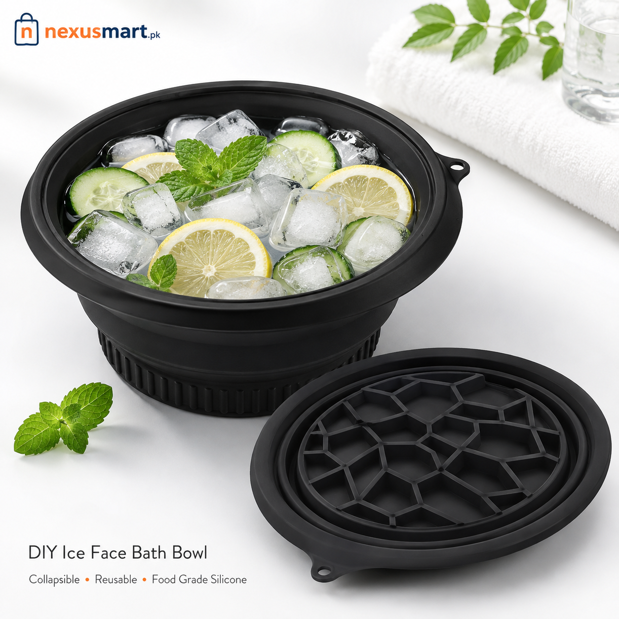 Silicone Facial Ice Bath Bowl with Built-In Ice Tray | Foldable Ice Facial & Cold Therapy Bowl