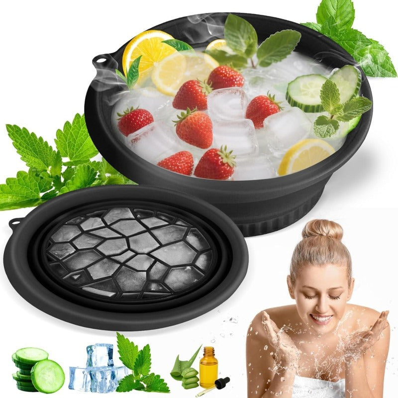 Silicone Facial Ice Bath Bowl with Built-In Ice Tray | Foldable Ice Facial & Cold Therapy Bowl