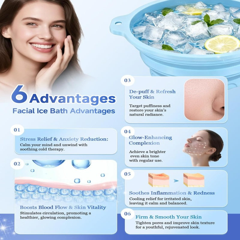 Silicone Facial Ice Bath Bowl with Built-In Ice Tray | Foldable Ice Facial & Cold Therapy Bowl