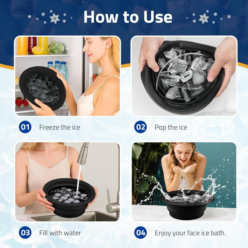 Silicone Facial Ice Bath Bowl with Built-In Ice Tray | Foldable Ice Facial & Cold Therapy Bowl