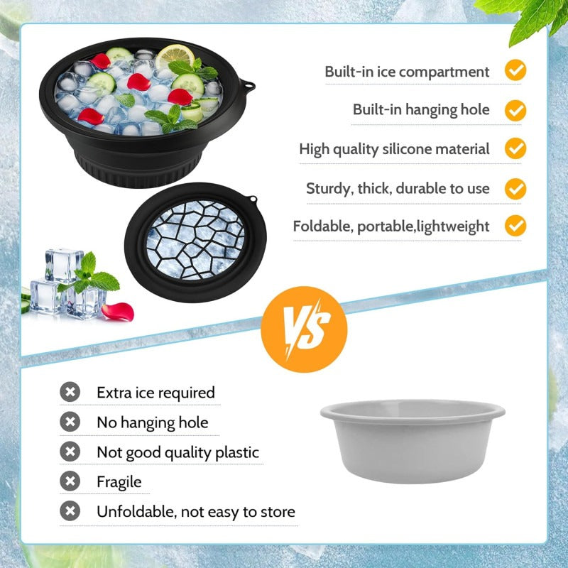 Silicone Facial Ice Bath Bowl with Built-In Ice Tray | Foldable Ice Facial & Cold Therapy Bowl