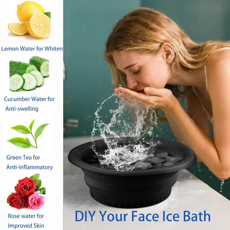 Silicone Facial Ice Bath Bowl with Built-In Ice Tray | Foldable Ice Facial & Cold Therapy Bowl