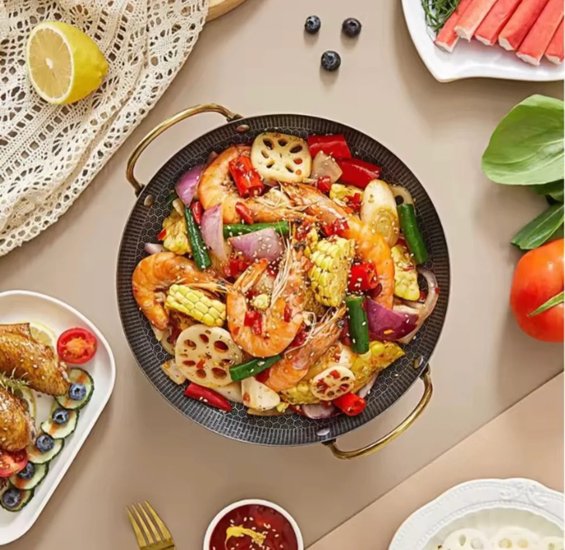 Mini Honeycomb Non-Stick Karahi 20cm – Heavy Duty Double Handle Wok Pan