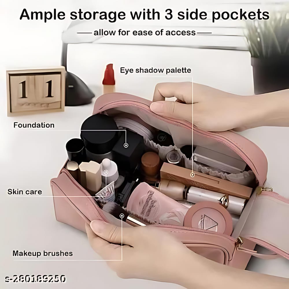 Large Soft PU Leather Cosmetic Bag Travel Makeup Organizer view 3 - Nexusmart Pakistan