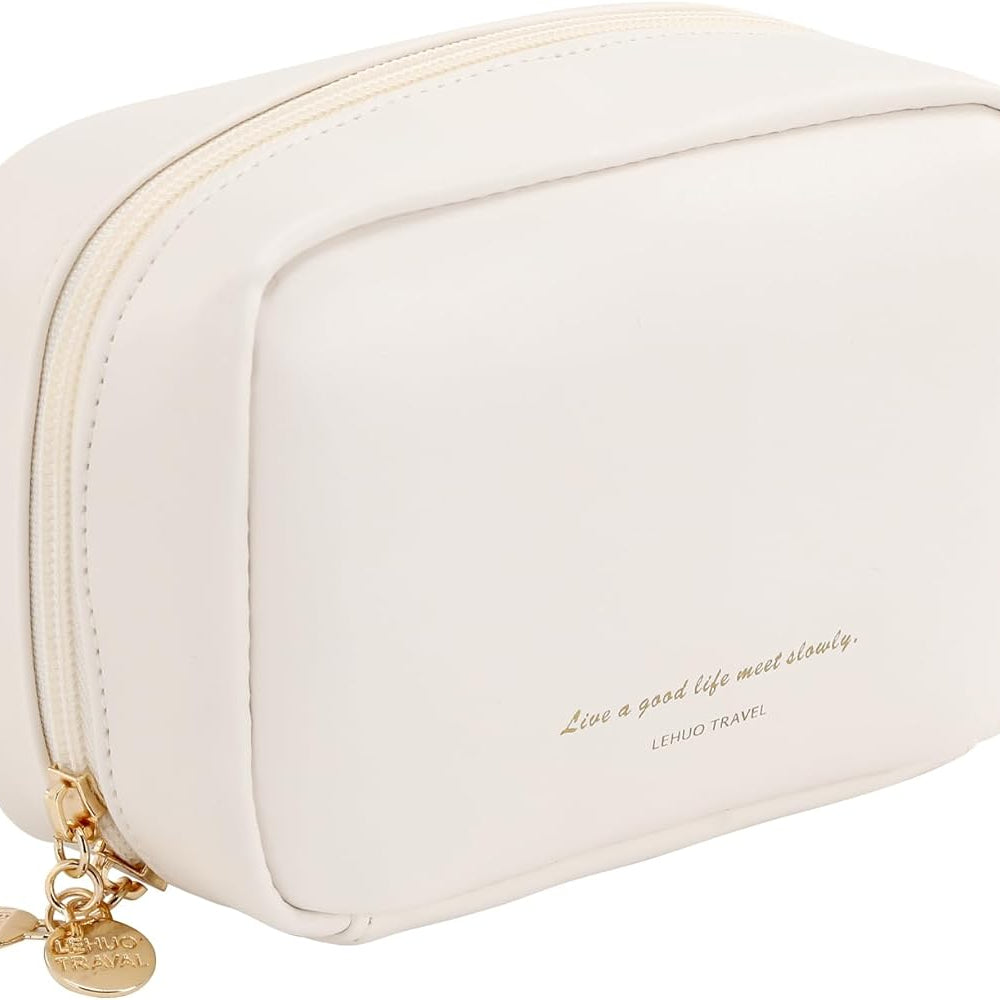 Compact PU Leather Makeup Bag Dual Zipper Travel Cosmetic Pouch product image - Nexusmart Pakistan