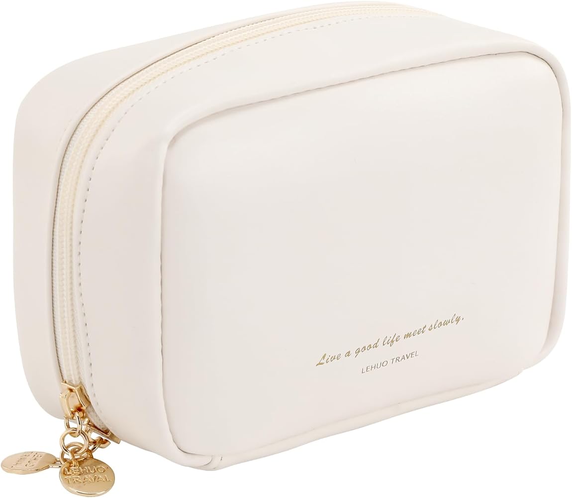 Compact PU Leather Makeup Bag Dual Zipper Travel Cosmetic Pouch product image - Nexusmart Pakistan