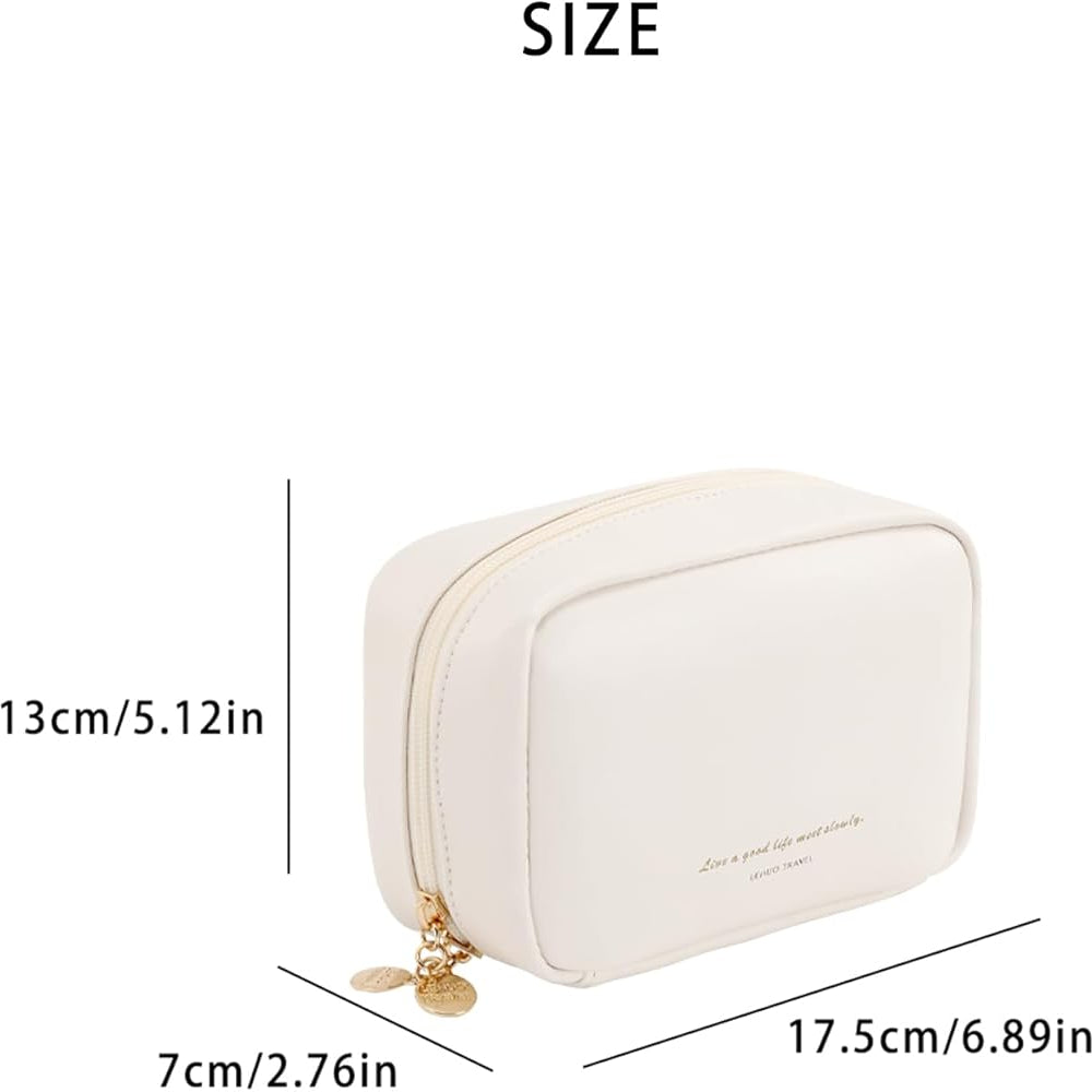 Compact PU Leather Makeup Bag Dual Zipper Travel Cosmetic Pouch view 11 - Nexusmart Pakistan