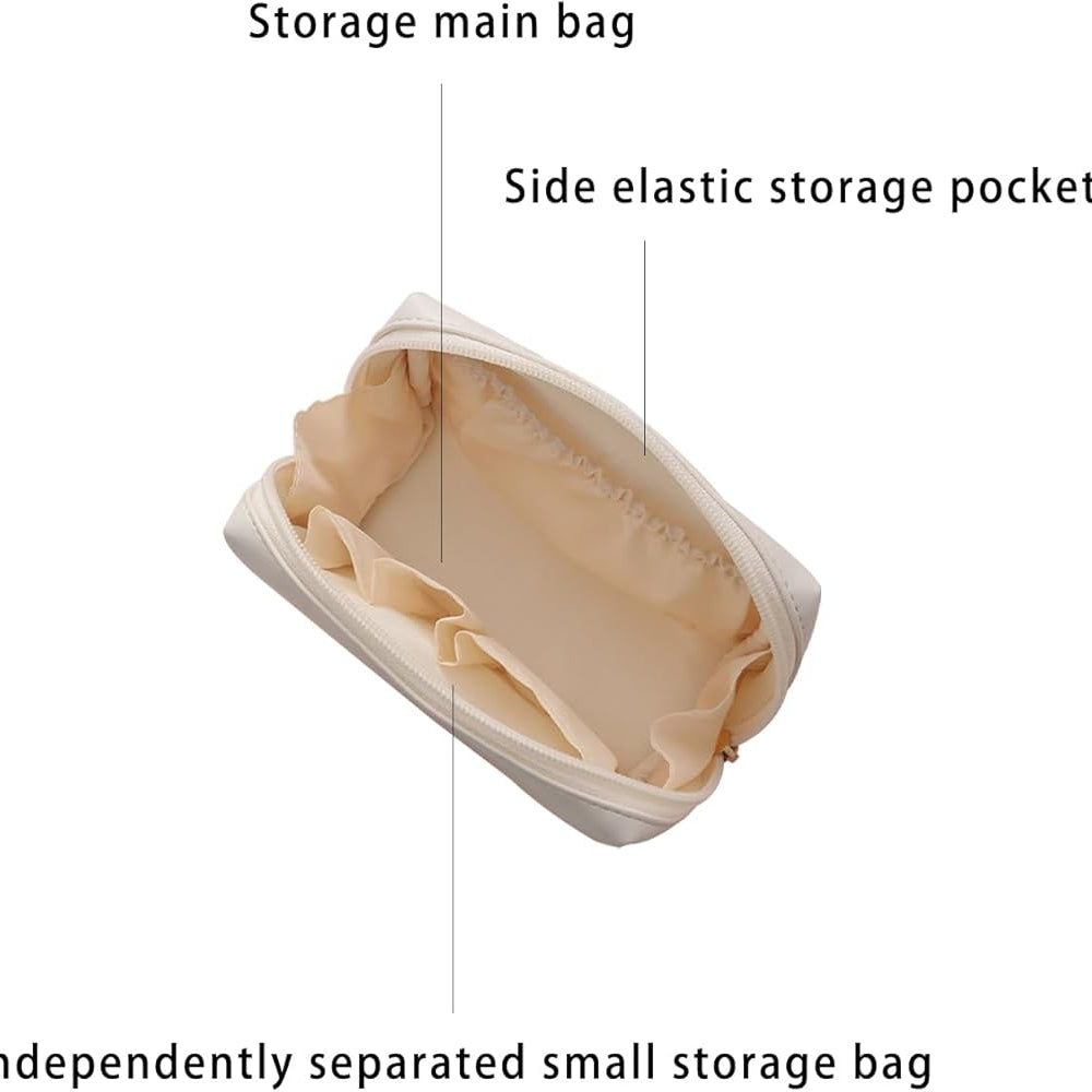 Compact PU Leather Makeup Bag Dual Zipper Travel Cosmetic Pouch view 8 - Nexusmart Pakistan