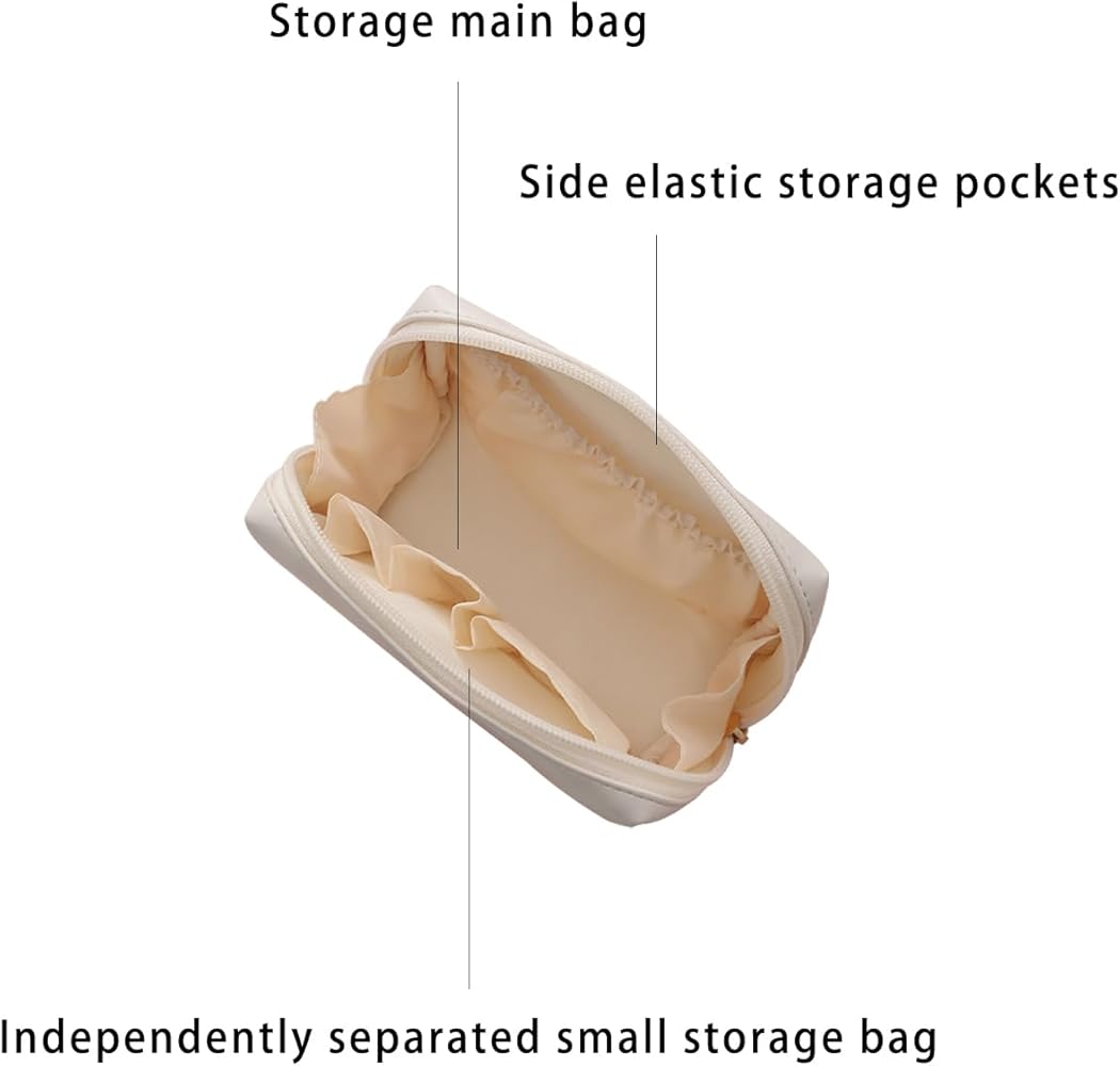 Compact PU Leather Makeup Bag Dual Zipper Travel Cosmetic Pouch view 8 - Nexusmart Pakistan